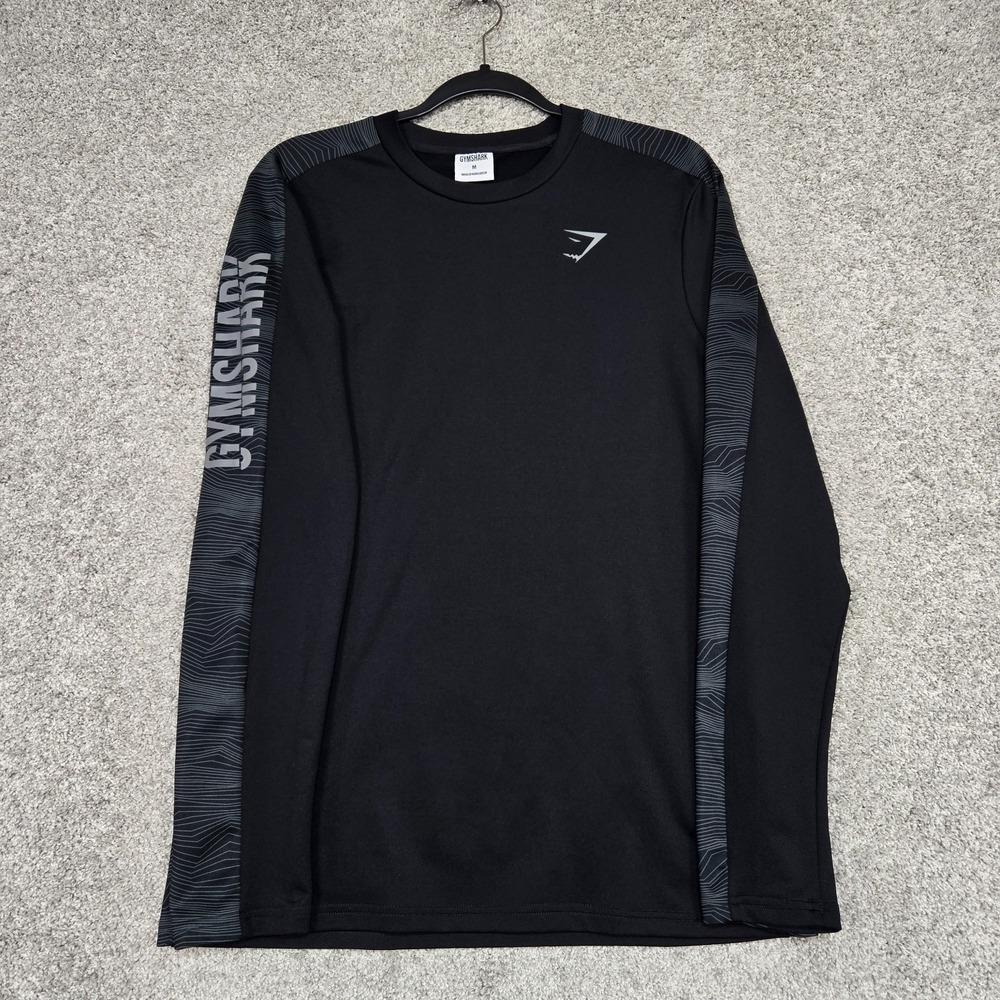 Gymshark Men's Medium Long Sleeve Athletic T-Shirt black gray Logo Training Gym
